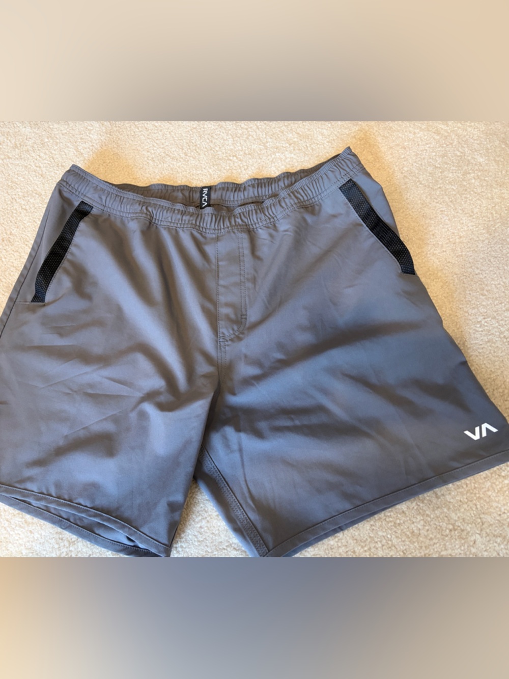 RVCA Charcoal Gray Performance Shorts with Mesh Trim
